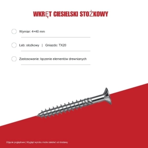 Wkręty stożkowe 4×40 mm TX20 – 200 szt.